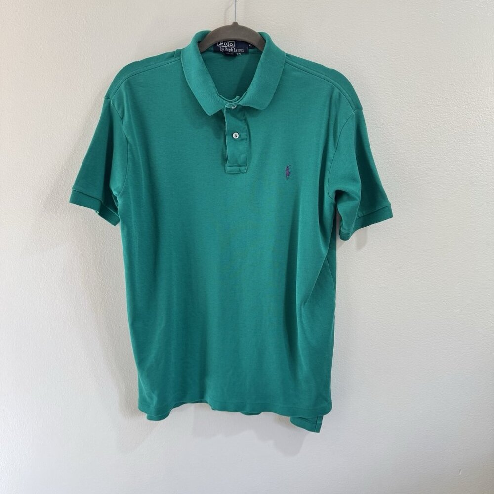 Vintage 90s Polo Ralph Lauren T-shirt XL Green Purple 100% Cotton Preppy